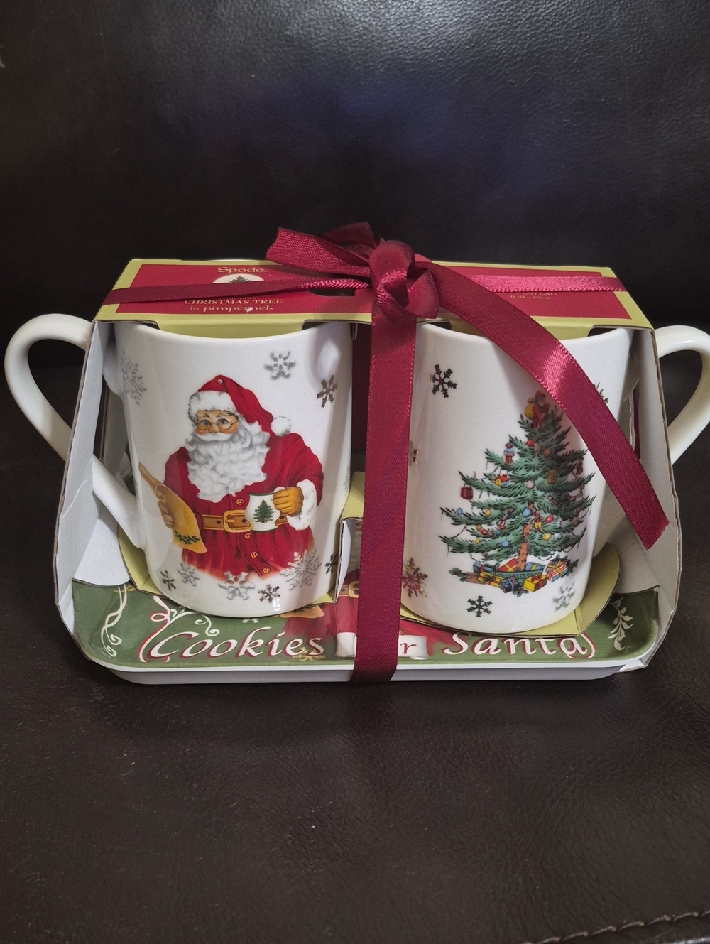 Festive Santa and Christmas Tree Mug Set - Red and White